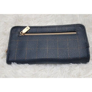 Wit & Delight Blue Gold Plaid Travel Multi Compartment Zipper Snap Wallet